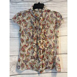 Nanette Lepore Sheer Floral ruffle Blouse Size 2